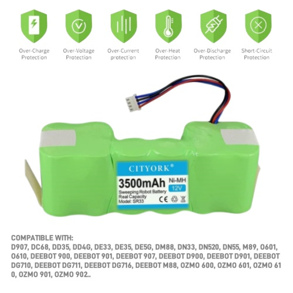 ECOVACS DEEBOT DD33 DD35 OZMO 600 601 12V 3500mAh Ni-MH Replacement Battery