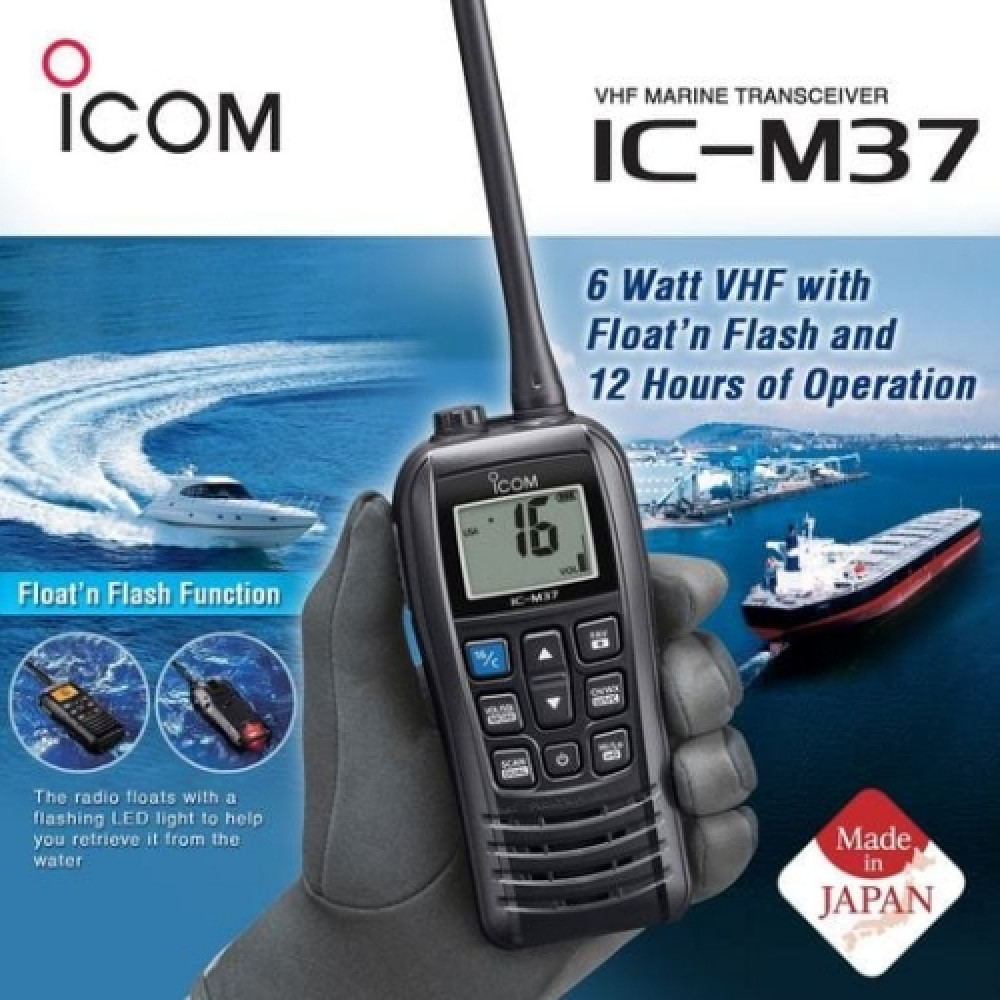 ICOM IC-M37 VHF 6W IPX7 Floating Marine Radio Walkie Talkie - 6KM