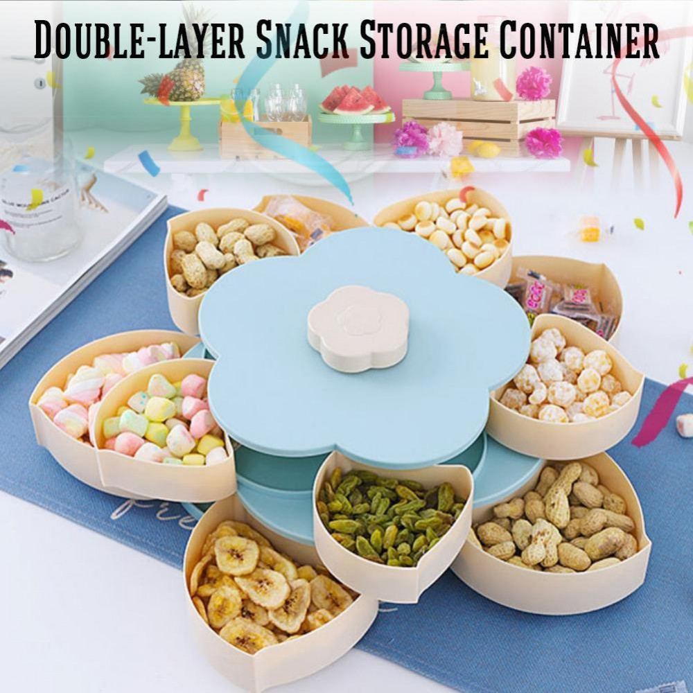 【Single / Double-Layer】 Rotating Flower Petal Candy Box Nuts Case Snack  Storage Box Container