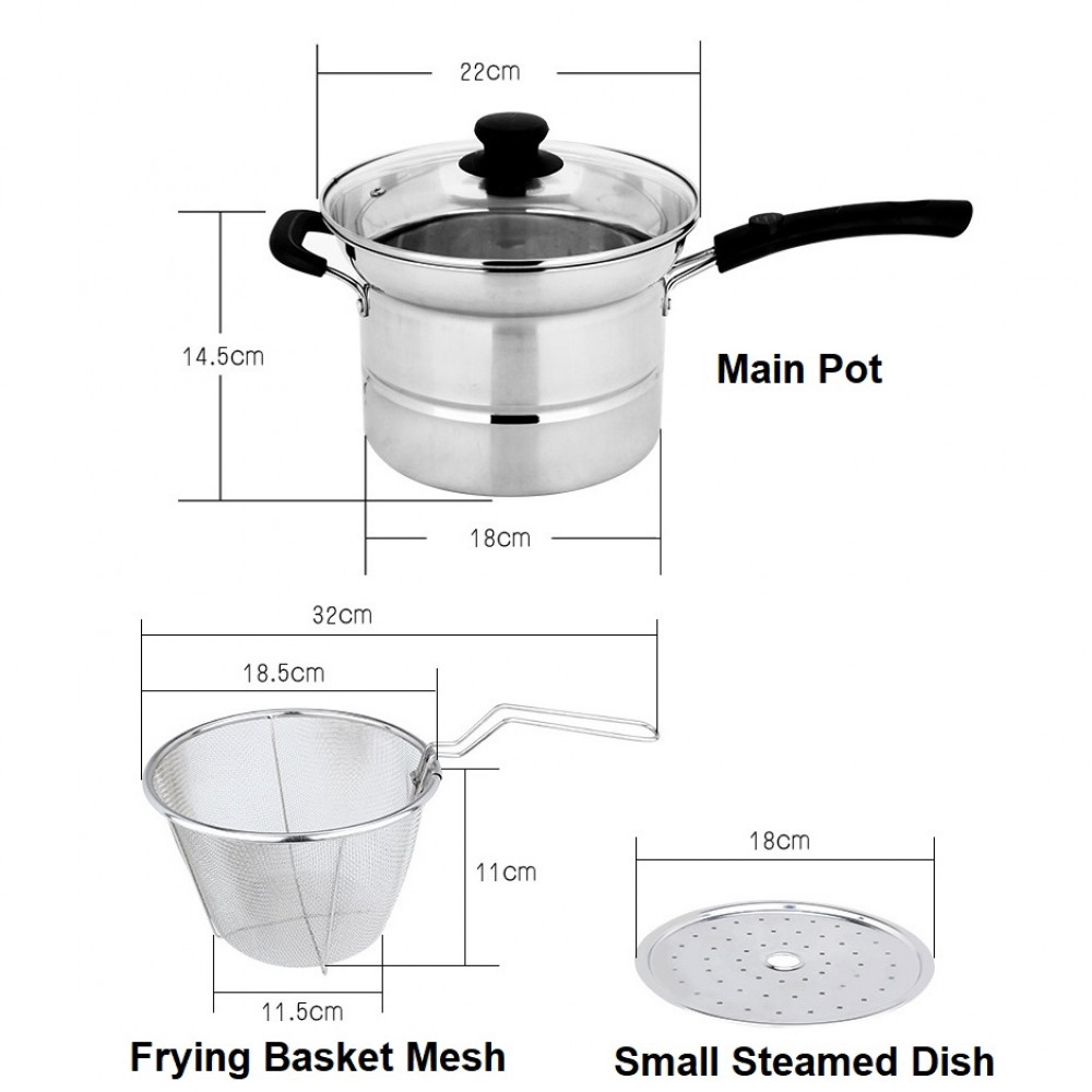 Stainless Steel Multi Usage Cooking Pot/Deep Fry/Steam/Stew (4 Pcs x ...