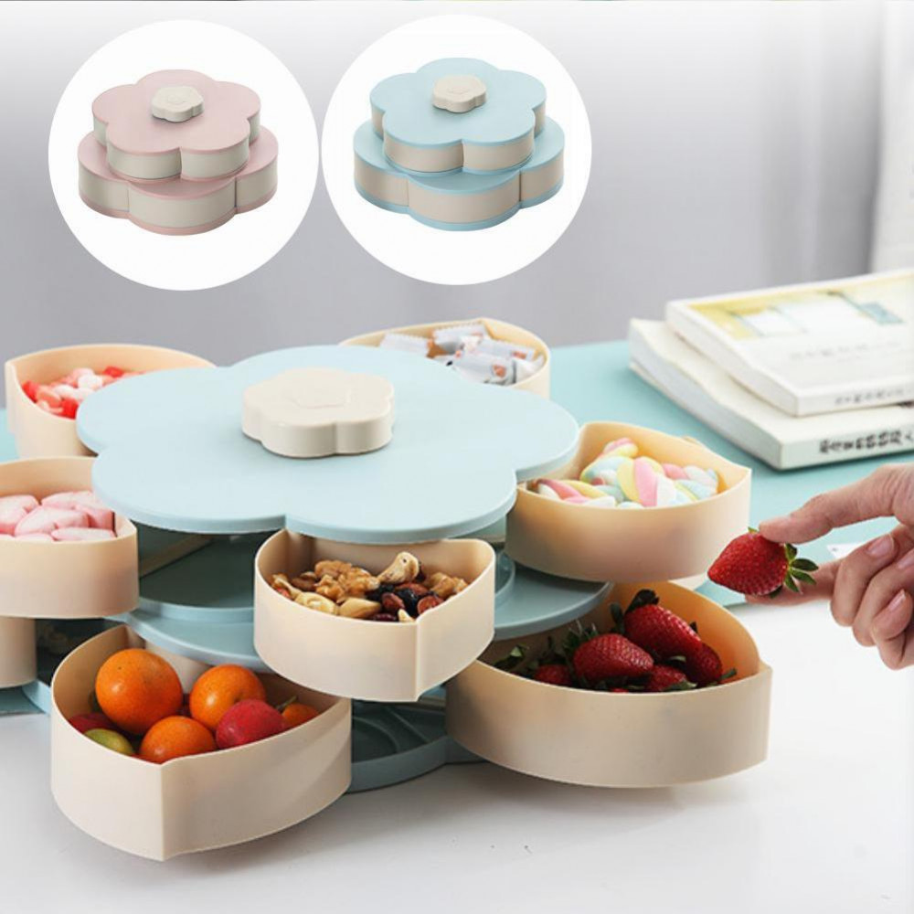 【single   Double-layer】 Rotating Flower Petal Candy Box Nuts Case Snack 