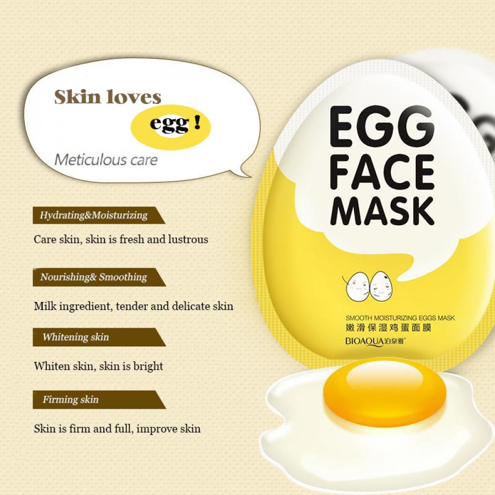 Bioaqua Smooth Moisturizing Egg Facial Mask Oil Control Pores Whitening Brighten Mask Skin Care