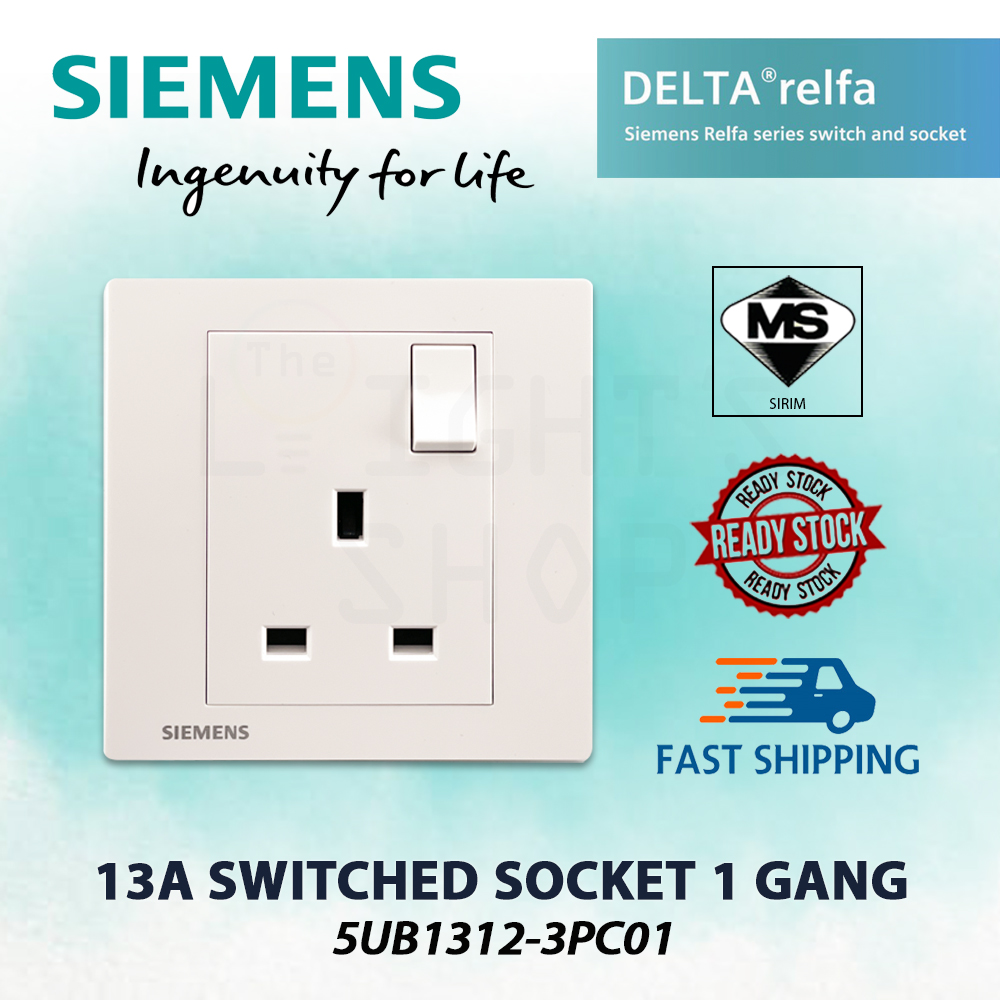 Siemens 13A 1 Gang SP Switched Socket With Indicator White 5UB1312-3PC01#DELTA Relfa#Sirim Switch Socket#3 Flat Pin Plug#插座