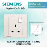 Siemens 13A 1 Gang SP Switched Socket With Indicator White 5UB1312-3PC01#DELTA Relfa#Sirim Switch Socket#3 Flat Pin Plug#插座