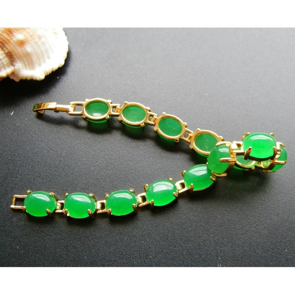 [PT136] Luxury Green Emerald Jade Gold Plating Korea Style Jewelry Bracelet