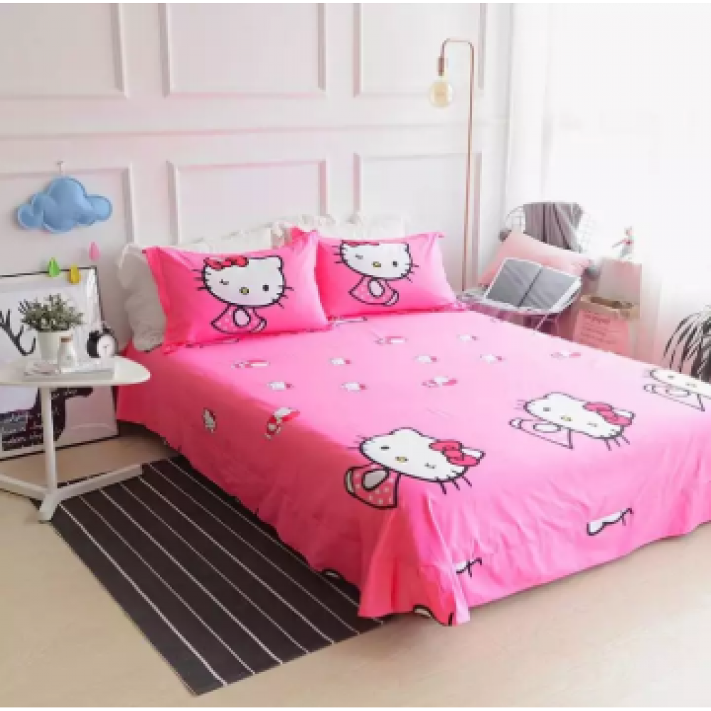 Queen Size 5 In 1 Bed Sheet Set Doraemon Kiss Hello Kitty