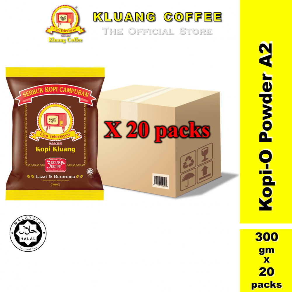 Kluang Black Coffee Cap Televisyen Kopi-O Powder Grade A2 (300gm x 20 packs) Serbuk Kopi Cap TV