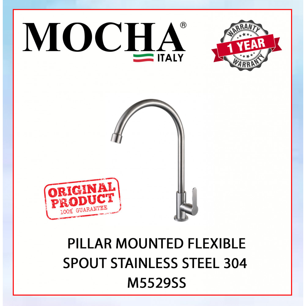 MOCHA PILLAR MOUNTED FLEXIBLE SPOUT STAINLESS  STEEL 304 M5529SS #KERAN DAPUR#厨房水龙头