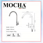 MOCHA PILLAR MOUNTED FLEXIBLE SPOUT STAINLESS  STEEL 304 M5529SS #KERAN DAPUR#厨房水龙头