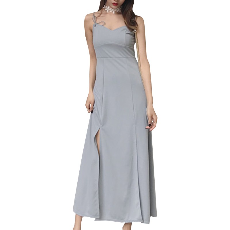 V-neck halter tube top high waist strap slit dress maxi dress